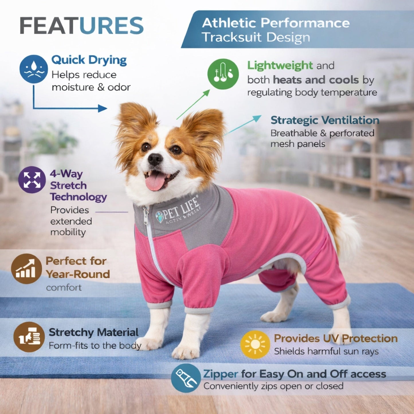 Pet Life ®  Active 'Embarker' 4-Way Stretch Fitness Yoga Full Body Dog Tracksuit