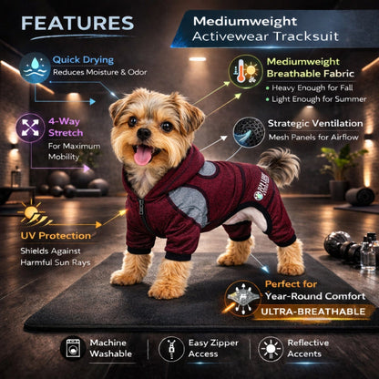 Pet Life ®  Active 'Fur-Breeze' Medium-weight 4-Way-Stretch Full Body Hooded Dog Yoga sweater