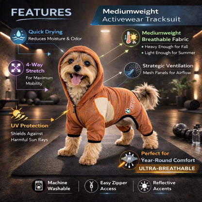 Pet Life ®  Active 'Fur-Breeze' Medium-weight 4-Way-Stretch Full Body Hooded Dog Yoga sweater
