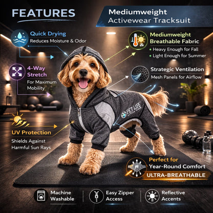 Pet Life ®  Active 'Fur-Breeze' Medium-weight 4-Way-Stretch Full Body Hooded Dog Yoga sweater