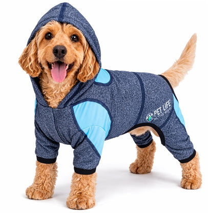 Pet Life ®  Active 'Fur-Breeze' Medium-weight 4-Way-Stretch Full Body Hooded Dog Yoga sweater