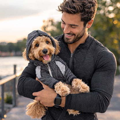 Pet Life ®  Active 'Fur-Breeze' Medium-weight 4-Way-Stretch Full Body Hooded Dog Yoga sweater