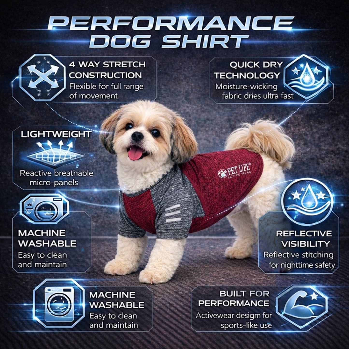 Pet Life ® Active 'Hybreed' 4-Way-Stretch Fitness Performance Dog T-Shirt