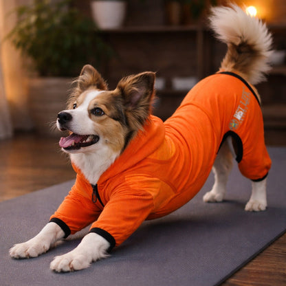 Pet Life ® Active 'Pawsterity' Mediumweight 4-Way-Stretch Yoga Fitness Dog Tracksuit Hoodie