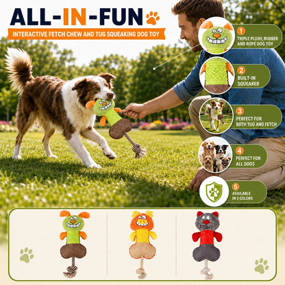 Pet Life ® 'All-in-Fun' Nylon and Rope Squeaking Rubber Rope and Plush Dog Toy
