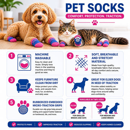 Pet Life ® Anti-Slip Rubberized Gripped Breathable Stretch Pet Dog Socks - Set of 4