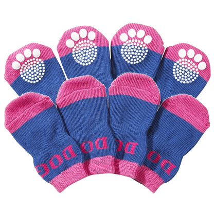 Pet Life ® Anti-Slip Rubberized Gripped Breathable Stretch Pet Dog Socks - Set of 4
