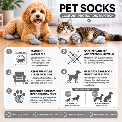 Pet Life ® Anti-Slip Rubberized Gripped Breathable Stretch Pet Dog Socks - Set of 4