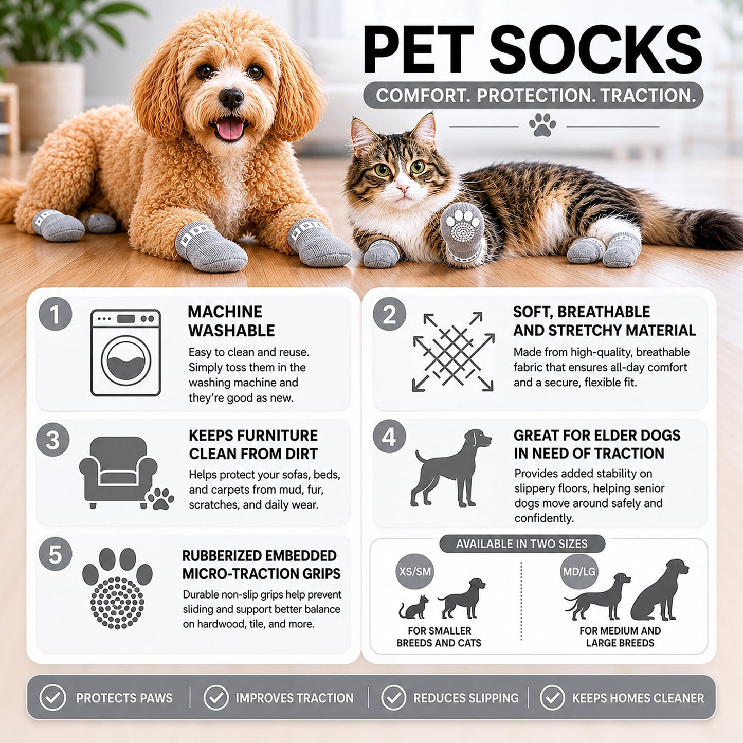 Pet Life ® Anti-Slip Rubberized Gripped Breathable Stretch Pet Dog Socks - Set of 4