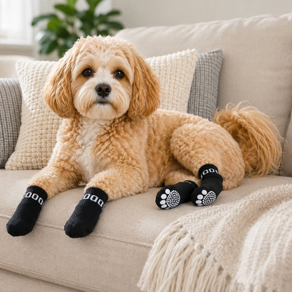 Pet Life ® Anti-Slip Rubberized Gripped Breathable Stretch Pet Dog Socks - Set of 4