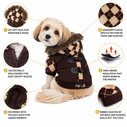 Pet Life ® 'Aygyle Style' 3M Insulated Designer Patterned Suede Dog Coat w/ Removable Hood