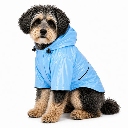 Pet Life ® 'Baby Blue' Waterproof Adjustable Dog Raincoat Jacket w/ Removable Hood
