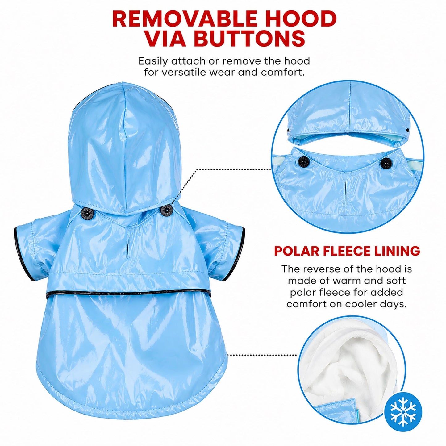 Pet Life ® 'Baby Blue' Waterproof Adjustable Dog Raincoat Jacket w/ Removable Hood
