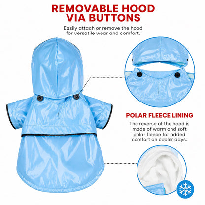 Pet Life ® 'Baby Blue' Waterproof Adjustable Dog Raincoat Jacket w/ Removable Hood