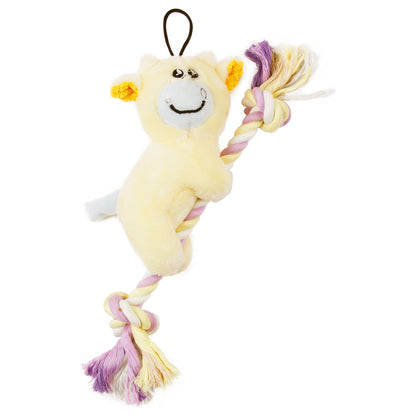 Pet Life ® 'Broom-Lick' Plush and Jute Rope Squeaking Newborn Cat and Dog Toy