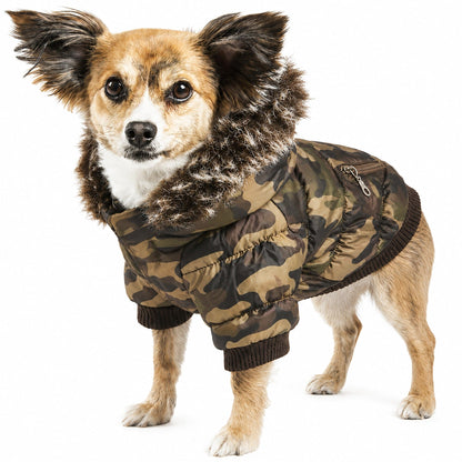 Pet Life ® Classic Metallic Fashion 3M Insulated Dog Coat Parka  w/ Removable Hood
