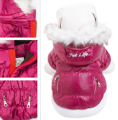 Pet Life ® Classic Metallic Fashion 3M Insulated Dog Coat Parka  w/ Removable Hood
