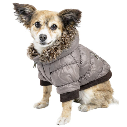 Pet Life ® Classic Metallic Fashion 3M Insulated Dog Coat Parka  w/ Removable Hood