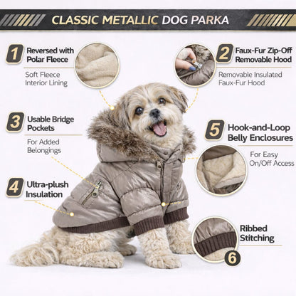 Pet Life ® Classic Metallic Fashion 3M Insulated Dog Coat Parka  w/ Removable Hood