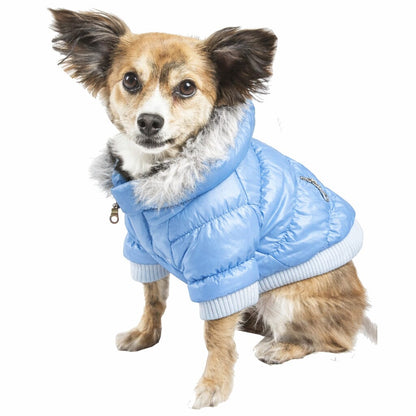 Pet Life ® Classic Metallic Fashion 3M Insulated Dog Coat Parka  w/ Removable Hood