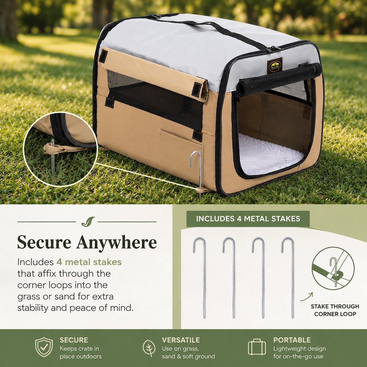 Pet Life ® 'Easy Folding' Zippered Folding Collapsible Wire Framed Lightweight Pet Dog Crate Carrier