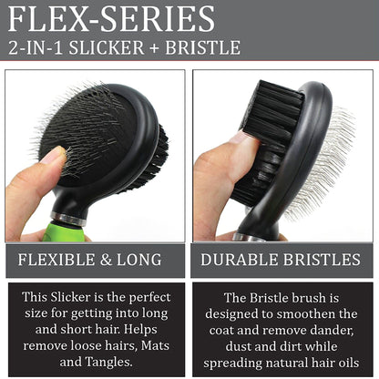 Pet Life ® Flex Series 2-in-1 Dual-Sided Slicker and Bristle Grooming Pet Brush