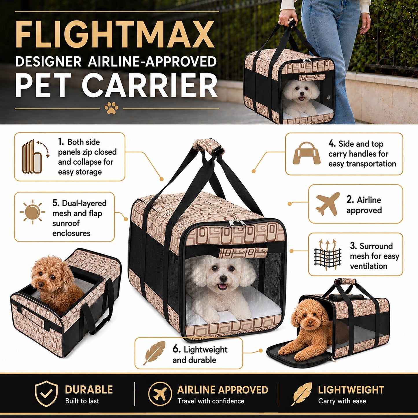 Pet Life ® 'Flightmax' Airline Approved Collapsible Folding Travel Pet Dog Carrier