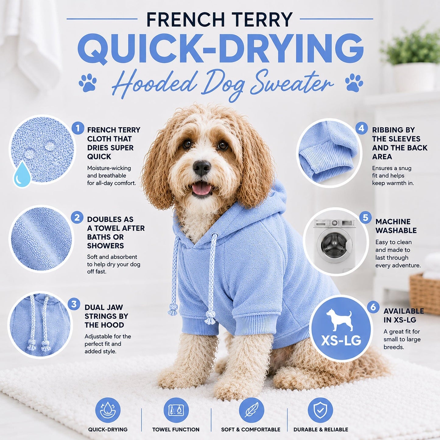 Pet Life ® French Terry Ultra-Soft Quick-Drying Hooded Dog Sweater