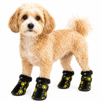 Pet Life ® Fur-Comfort 3M Insulated Fashion Fur and PVC Waterproof Winter Dog Boots - Set of 4