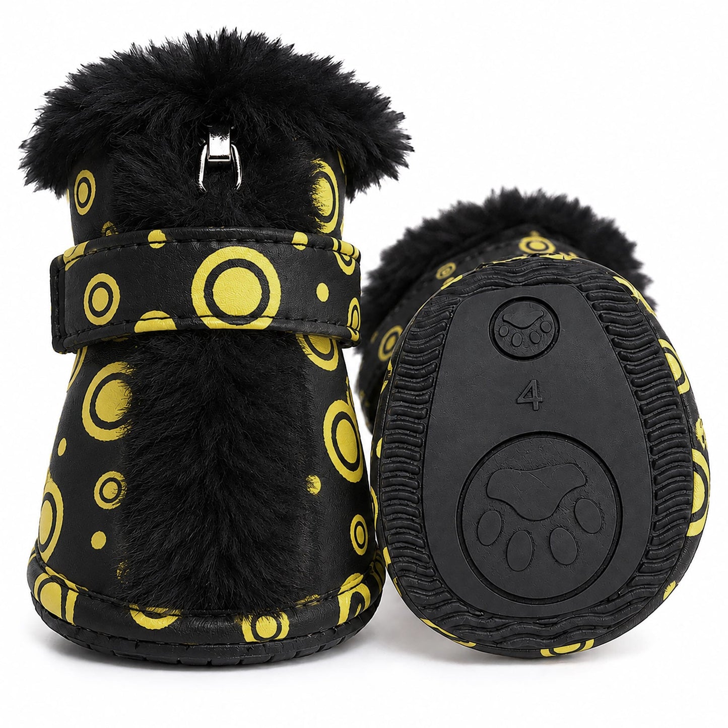 Pet Life ® Fur-Comfort 3M Insulated Fashion Fur and PVC Waterproof Winter Dog Boots - Set of 4