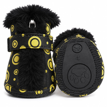 Pet Life ® Fur-Comfort 3M Insulated Fashion Fur and PVC Waterproof Winter Dog Boots - Set of 4