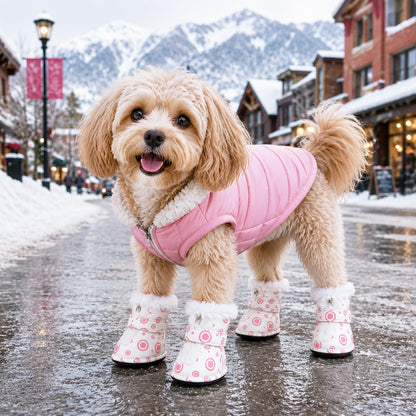 Pet Life ® Fur-Comfort 3M Insulated Fashion Fur and PVC Waterproof Winter Dog Boots - Set of 4