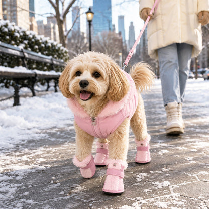 Pet Life ® Fur-Comfort 3M Insulated Fashion Fur and Suede Winter Dog Shoes Boots - Set of 4