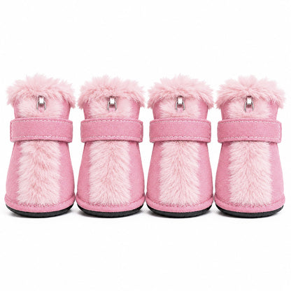 Pet Life ® Fur-Comfort 3M Insulated Fashion Fur and Suede Winter Dog Shoes Boots - Set of 4