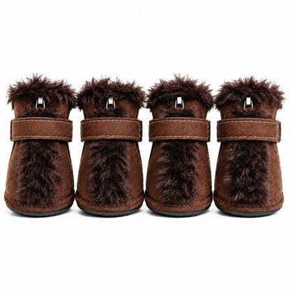 Pet Life ® Fur-Comfort 3M Insulated Fashion Fur and Suede Winter Dog Shoes Boots - Set of 4