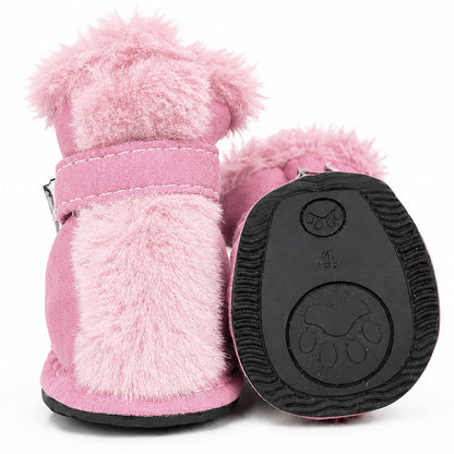 Pet Life ® Fur-Comfort 3M Insulated Fashion Fur and Suede Winter Dog Shoes Boots - Set of 4