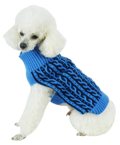 Pet Life ® 'Harmonious' Dual Color Weaved Heavy Cable Knitted Fashion Designer Dog Sweater