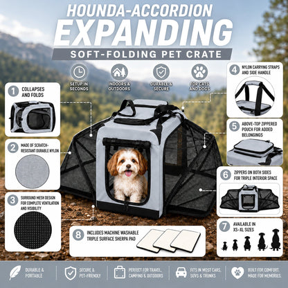 Pet Life ®  'Hounda Accordion' Metal Framed Soft-Folding Collapsible Dual-Sided Expandable Pet Dog Crate