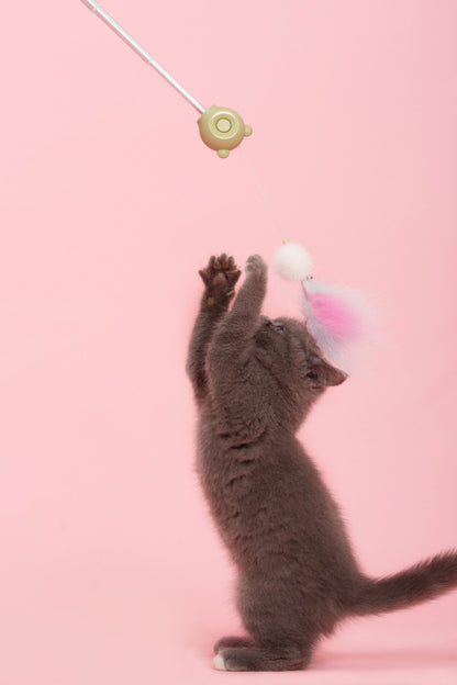Pet Life ® 'KITIQUE" 3-in-1 Retractable and Extendable Feathered and Laser Wand Kitty Cat Teaser