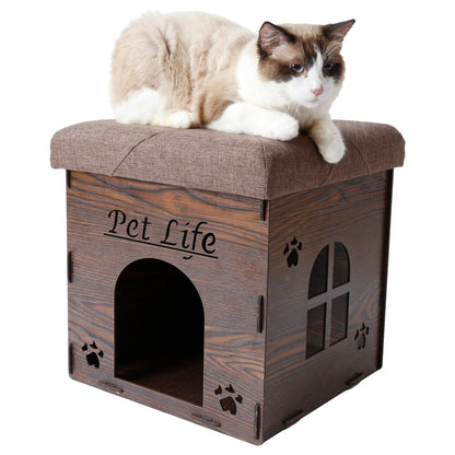 Pet Life ® 'Kitty Kallapse' Collapsible Folding Kitty Cat House Tree Bed Ottoman Bench Furniture