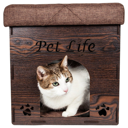 Pet Life ® 'Kitty Kallapse' Collapsible Folding Kitty Cat House Tree Bed Ottoman Bench Furniture