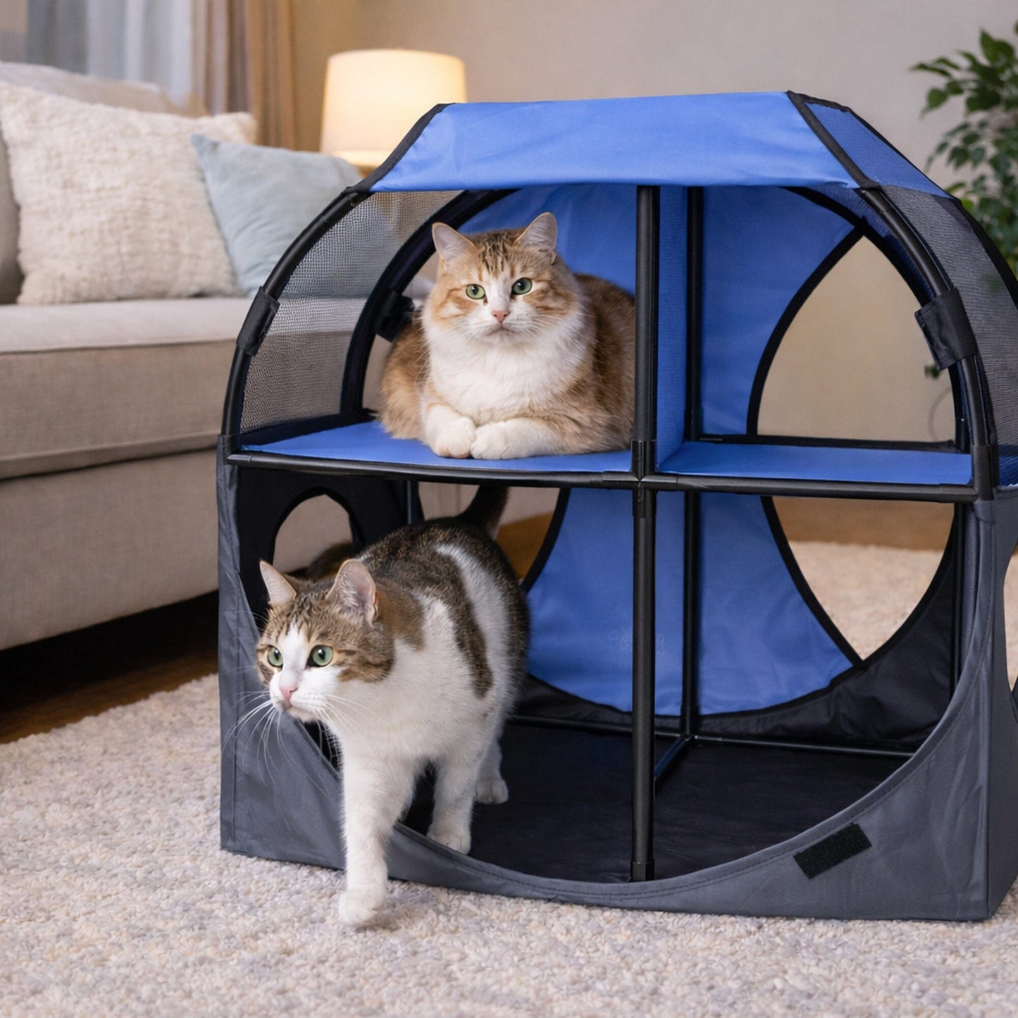 Pet Life ® 'Kitty-Play' Collapsible Travel Interactive Kitty Cat Tree Maze House Lounger Tunnel Lounge