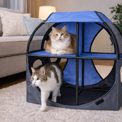 Pet Life ® 'Kitty-Play' Collapsible Travel Interactive Kitty Cat Tree Maze House Lounger Tunnel Lounge