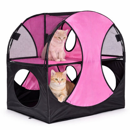Pet Life ® 'Kitty-Play' Collapsible Travel Interactive Kitty Cat Tree Maze House Lounger Tunnel Lounge