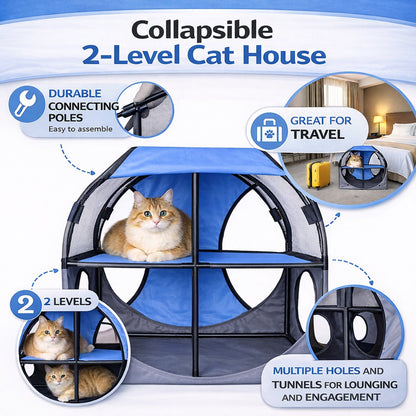 Pet Life ® 'Kitty-Play' Collapsible Travel Interactive Kitty Cat Tree Maze House Lounger Tunnel Lounge