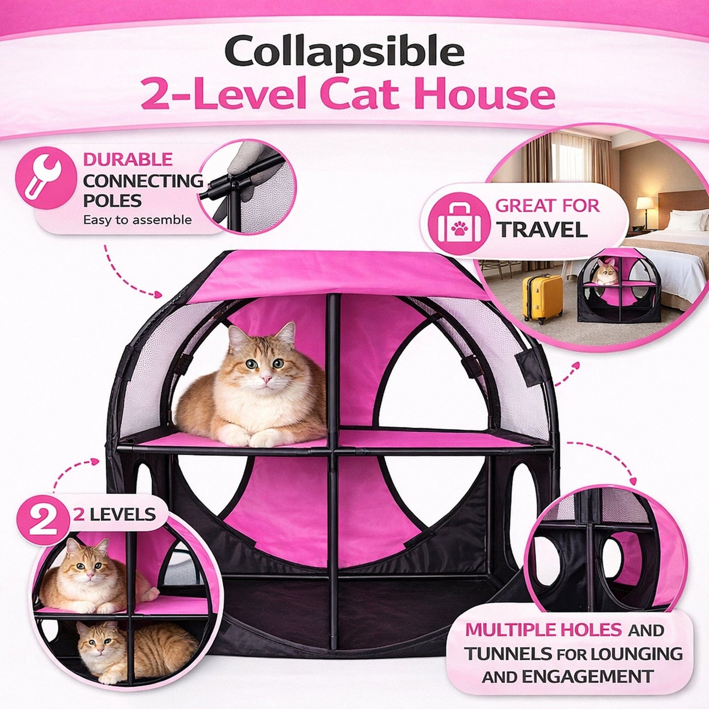 Pet Life ® 'Kitty-Play' Collapsible Travel Interactive Kitty Cat Tree Maze House Lounger Tunnel Lounge
