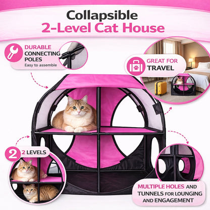 Pet Life ® 'Kitty-Play' Collapsible Travel Interactive Kitty Cat Tree Maze House Lounger Tunnel Lounge