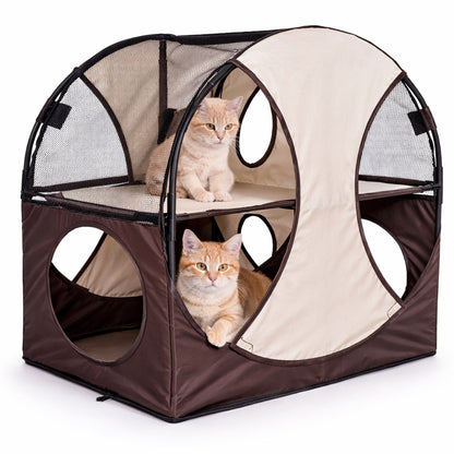 Pet Life ® 'Kitty-Play' Collapsible Travel Interactive Kitty Cat Tree Maze House Lounger Tunnel Lounge