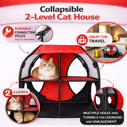 Pet Life ® 'Kitty-Play' Collapsible Travel Interactive Kitty Cat Tree Maze House Lounger Tunnel Lounge