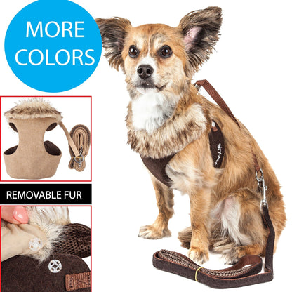 Pet Life ® Luxe 'Furracious' 2-In-1 Adjustable Dog Harness and Leash with Detachable Fur Collar